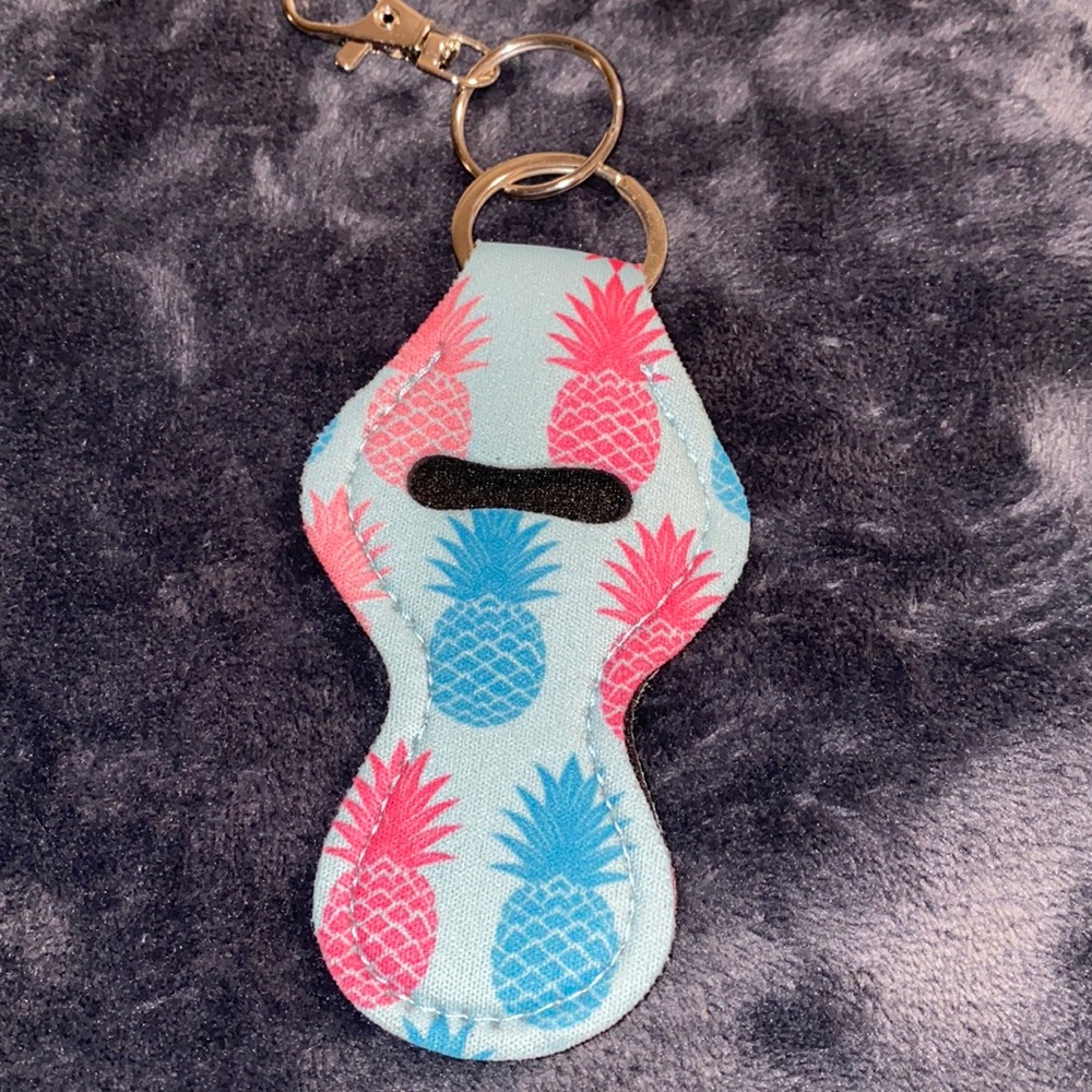 New blue/pink pineapple chapstick holder keychain
